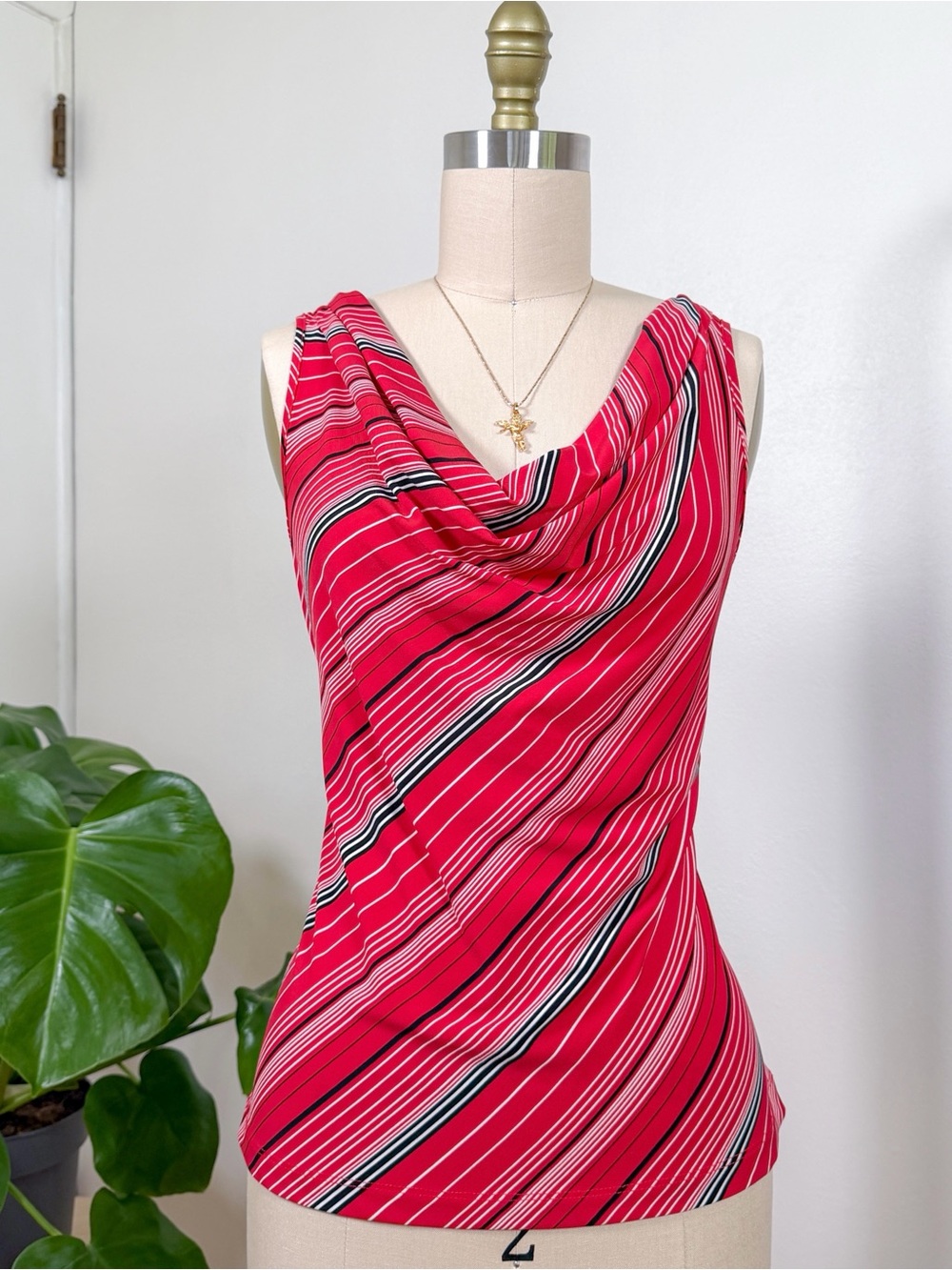 Vintage Y2K Express Red Striped Cowl neck Tank Top Size L